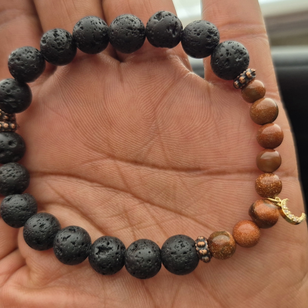 Handmade Goldstone and Black Lava Stone Braclet! - Picture 7 of 9